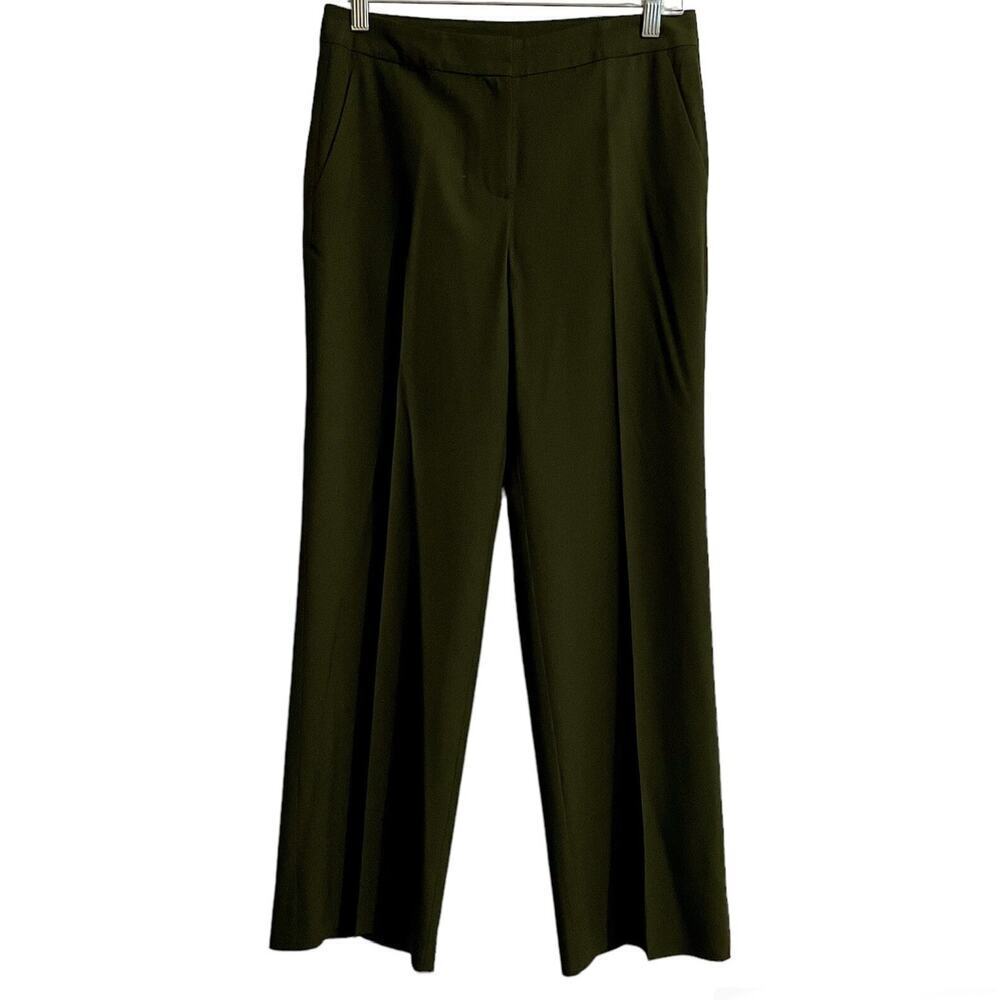 St John Pants Women Size 4 Green Wide Leg Trouser Pockets Stretch Designer